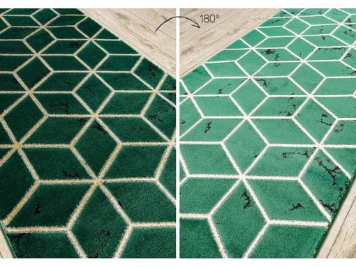 Tapijtloper Emerald Exclusief 1014 Glamour, Stijlvol Kubus Fles Groen 80X380 Cm