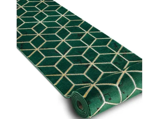 Tapijtloper Emerald Exclusief 1014 Glamour, Stijlvol Kubus Fles Groen 80X380 Cm