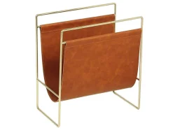 Tijdschrifthouder In Vintage-Stijl Van Kunstleer - L38 X D22 X H41 Cm - Metaal En Bruin Kunstleer - Ferri