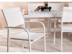 Togo Tuinmeubelset Tafel 100X200Cm Wit, 6 Stoelen Santorini Wit.