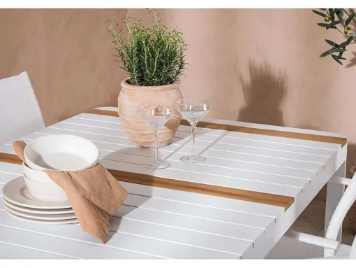 Togo Tuinmeubelset Tafel 90X150Cm Wit, 4 Stoelen Santorini Wit.