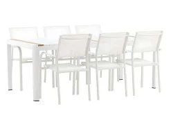 Togo Tuinmeubelset Tafel 100X200Cm Wit, 6 Stoelen Santorini Wit.