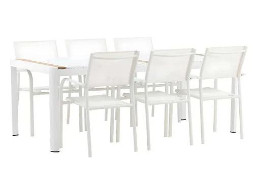Togo Tuinmeubelset Tafel 100X200Cm Wit, 6 Stoelen Santorini Wit.