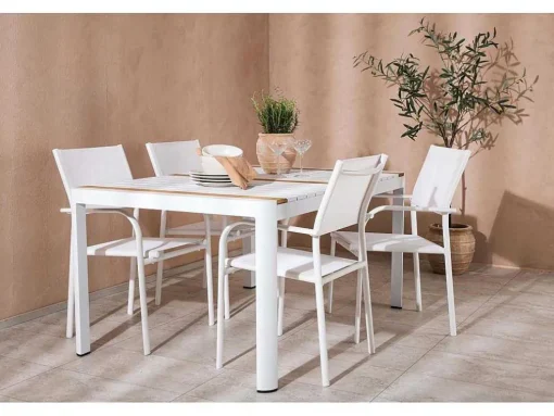 Togo Tuinmeubelset Tafel 90X150Cm Wit, 4 Stoelen Santorini Wit.
