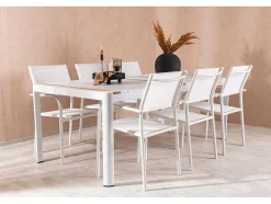 Togo Tuinmeubelset Tafel 100X200Cm Wit, 6 Stoelen Santorini Wit.