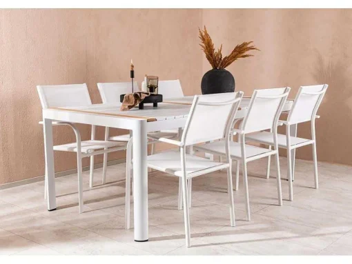 Togo Tuinmeubelset Tafel 100X200Cm Wit, 6 Stoelen Santorini Wit.