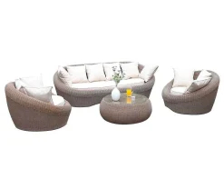 Tuin Loungeset Van Karamel Gevolchten Hars - Zitbank & 2 Fauteuils & Salontafel - Whiteheaven