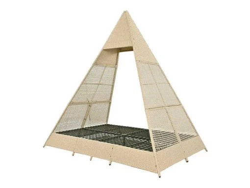 Tuinbed - Rotan Tent Voor 2 Personen - Met Gordijn En Kussens - Beige