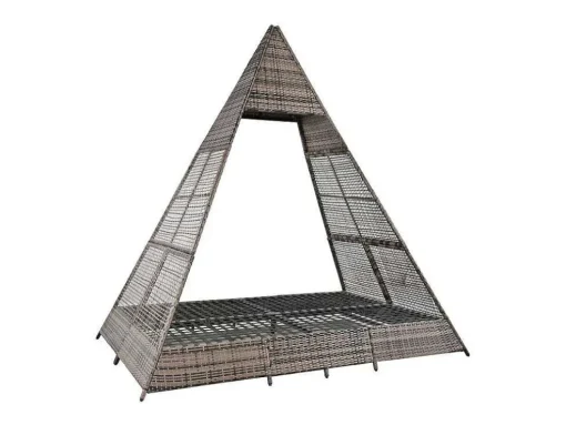 Tuinbed - Rotan Tent Voor 2 Personen - Met Gordijn En Kussens - Grijs