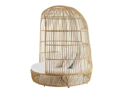 Tuinbed Met Baldakijn Van Gevlochten Hars - Licht Naturel Met Wit Kussen - Cervaro Van Mylia