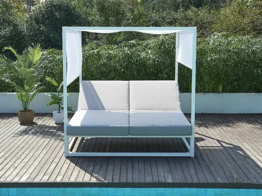 Tuinbed Met Baldakijn Van Aluminium - Wit En Grijs - Livadis Van Mylia