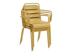 Tuineethoek Van Metaal - Een Tafel D160 Cm Met 2 Opstapelbare Fauteuils En 4 Opstapelbare Stoelen - Mosterdgeel - Mirmande Van Mylia