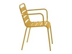 Tuineethoek Van Metaal - Een Tafel D110 Cm En 4 Opstapelbare Stoelen - Mosterdgeel - Mirmande Van Mylia