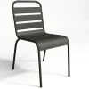 Tuineethoek Van Metaal - Een Tafel D110 Cm En 4 Opstapelbare Stoelen - Donkergrijs - Mirmande