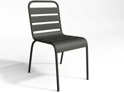 Tuineethoek Van Metaal - Een Tafel D110 Cm En 4 Opstapelbare Stoelen - Donkergrijs - Mirmande