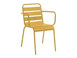 Tuineethoek Van Metaal - Een Tafel D110 Cm En 4 Opstapelbare Stoelen - Mosterdgeel - Mirmande Van Mylia