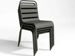 Tuineethoek Van Metaal - Een Tafel D110 Cm En 4 Opstapelbare Stoelen - Donkergrijs - Mirmande