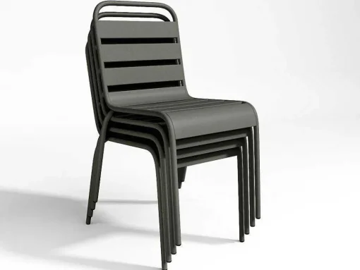 Tuineethoek Van Metaal - Een Tafel D110 Cm En 4 Opstapelbare Stoelen - Donkergrijs - Mirmande