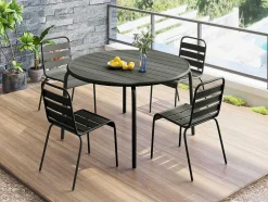 Tuineethoek Van Metaal - Een Tafel D110 Cm En 4 Opstapelbare Stoelen - Donkergrijs - Mirmande