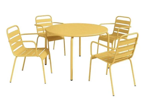 Tuineethoek Van Metaal - Een Tafel D110 Cm En 4 Opstapelbare Stoelen - Mosterdgeel - Mirmande Van Mylia