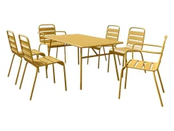 Tuineethoek Van Metaal - Een Tafel D160 Cm Met 2 Opstapelbare Fauteuils En 4 Opstapelbare Stoelen - Mosterdgeel - Mirmande Van Mylia