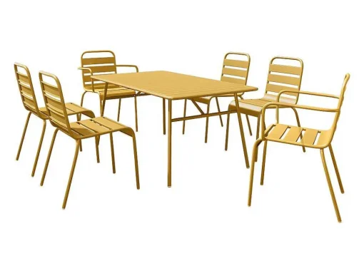 Tuineethoek Van Metaal - Een Tafel D160 Cm Met 2 Opstapelbare Fauteuils En 4 Opstapelbare Stoelen - Mosterdgeel - Mirmande Van Mylia