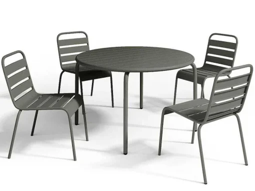 Tuineethoek Van Metaal - Een Tafel D110 Cm En 4 Opstapelbare Stoelen - Donkergrijs - Mirmande