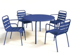 Tuineetset Mirmande: Tafel D.110 Cm Met 4 Opstapelbare Fauteuils - Metaal - Nachtblauw
