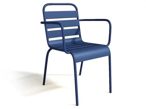 Tuineetset Mirmande: Tafel D.110 Cm Met 4 Opstapelbare Fauteuils - Metaal - Nachtblauw