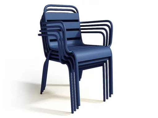 Tuineetset Mirmande: Tafel D.110 Cm Met 4 Opstapelbare Fauteuils - Metaal - Nachtblauw