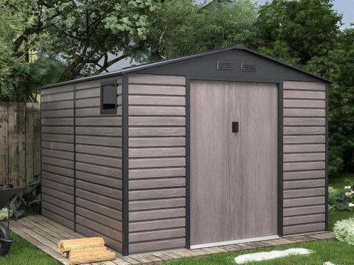 Tuinhuisje Van Gegalvaniseerd Staal Met Houteffect Adelmo - Grijs - 8,94 M