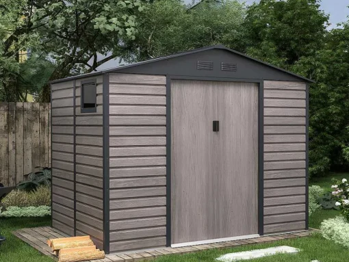 Tuinhuisje Van Gegalvaniseerd Staal Met Houteffect Adelmo - Grijs - 5,40 M