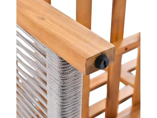 Tuinmeubelen In Acaciahout En Grijs Touw - 2 Zitbanken En 1 Salontafel - Verstelbare Poten - Grijs & Naturel