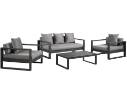 Tuinsalon Molokai In Aluminiun: Driezitsbank, 2 Fauteuils, Salontafel
