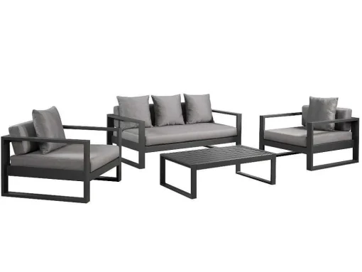 Tuinsalon Molokai In Aluminiun: Driezitsbank, 2 Fauteuils, Salontafel