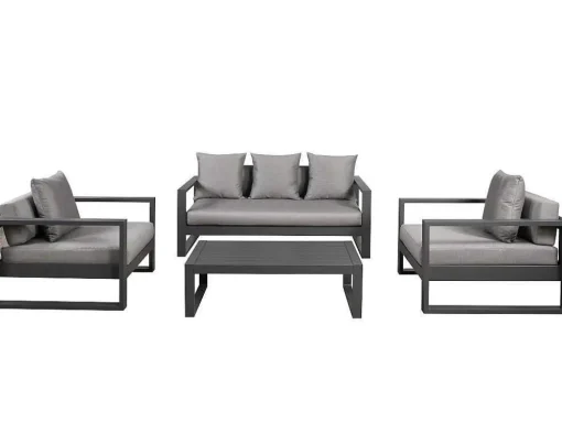 Tuinsalon Molokai In Aluminiun: Driezitsbank, 2 Fauteuils, Salontafel