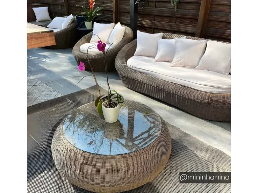 Tuinsalontafel Van Karamelkleurig Gevlochten Hars - Whiteheaven