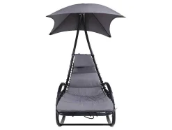 Tuinschommelstoel Met Parasol En Antracietkleurig Kussen - Waterbestendig - Moheli