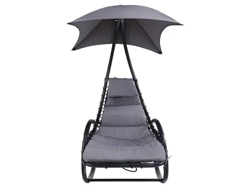Tuinschommelstoel Met Parasol En Antracietkleurig Kussen - Waterbestendig - Moheli