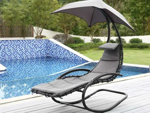 Tuinschommelstoel Met Parasol En Antracietkleurig Kussen - Waterbestendig - Moheli
