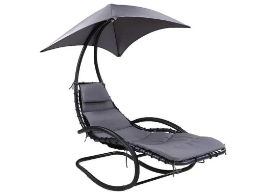 Tuinschommelstoel Met Parasol En Antracietkleurig Kussen - Waterbestendig - Moheli