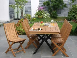 Tuintafel Van Acaciahout En Zwart Metaal Tobaga - L. 180 Cm