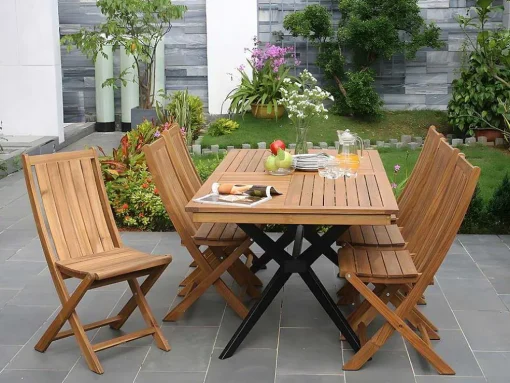 Tuintafel Van Acaciahout En Zwart Metaal Tobaga - L. 180 Cm