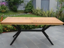 Tuintafel Van Acaciahout En Zwart Metaal Tobaga - L. 180 Cm
