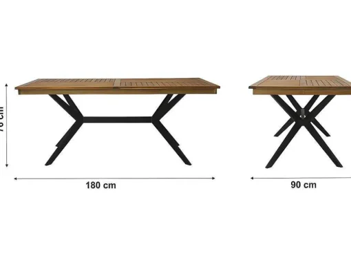 Tuintafel Van Acaciahout En Zwart Metaal Tobaga - L. 180 Cm