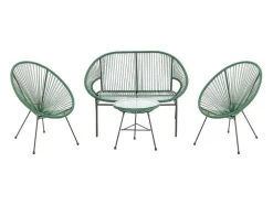 Tuinzithoek Van Gevlochten Harsdraden: Twee Fauteuils, Een Bank En Een Tafel - Kaki - Alios Iii Van Mylia