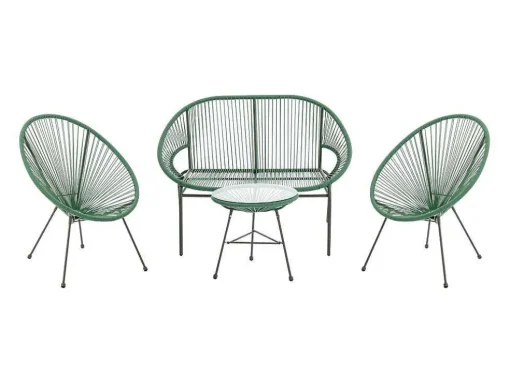 Tuinzithoek Van Gevlochten Harsdraden: Twee Fauteuils, Een Bank En Een Tafel - Kaki - Alios Iii Van Mylia