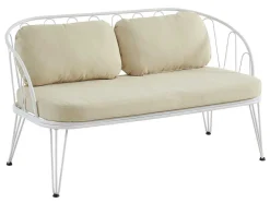 Tuinzithoek Van Metaal: 1 Tweezitsbank, 2 Fauteuils En 1 Salontafel - Wit - Arlesan