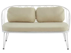 Tuinzithoek Van Metaal: 1 Tweezitsbank, 2 Fauteuils En 1 Salontafel - Wit - Arlesan