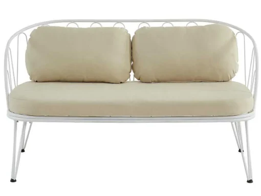 Tuinzithoek Van Metaal: 1 Tweezitsbank, 2 Fauteuils En 1 Salontafel - Wit - Arlesan